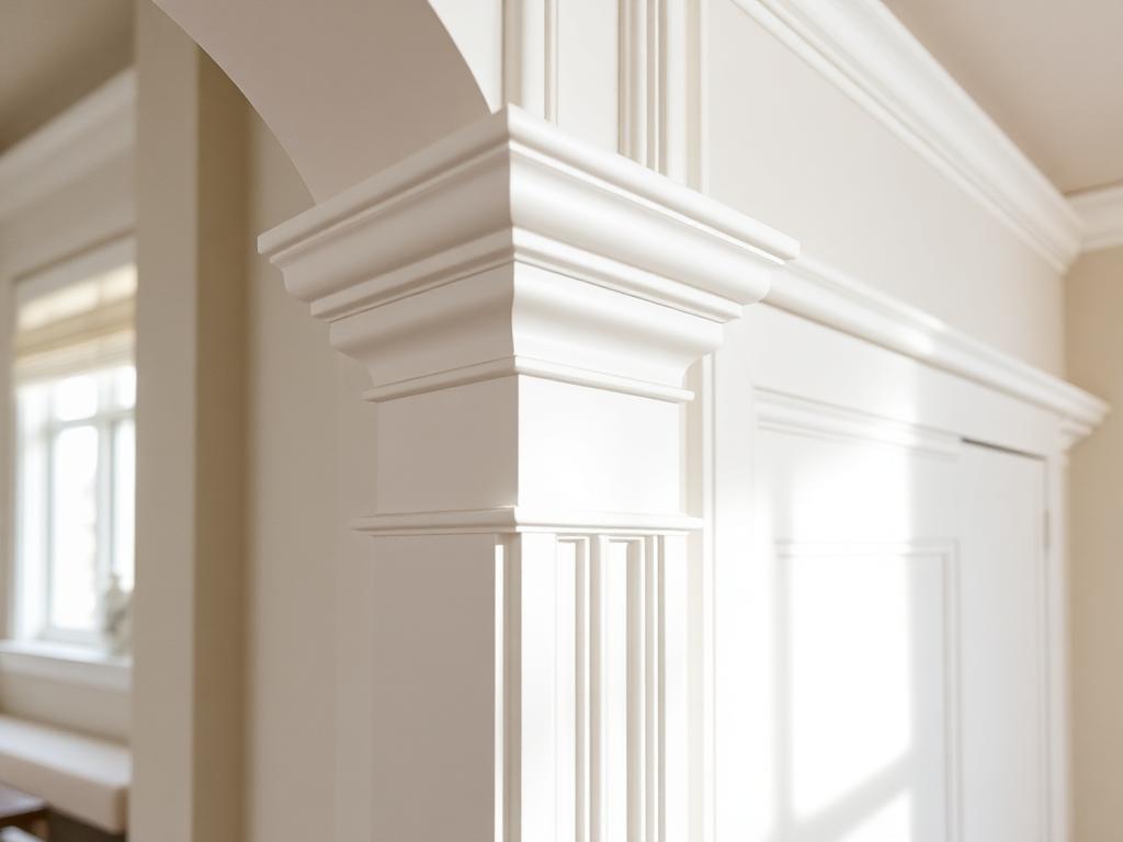 Detailed white painted finish carpentry trim and casing in a Massachusetts home